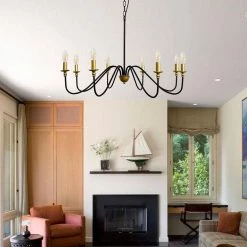 35.87 in. 8-Light Balck and Gold Farmhouse Candlestick Chandelier Light by YANSUN -YANSUN Shop balck and gold yansun chandeliers h dz053 4f 1000