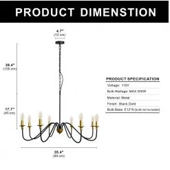 35.87 in. 8-Light Balck and Gold Farmhouse Candlestick Chandelier Light by YANSUN -YANSUN Shop balck and gold yansun chandeliers h dz053 76 1000