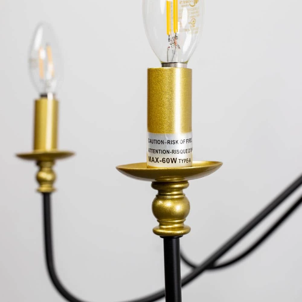 35.87 in. 8-Light Balck and Gold Farmhouse Candlestick Chandelier Light by YANSUN 8 35.87 in. 8-Light Balck and Gold Farmhouse Candlestick Chandelier Light by YANSUN - Image 6