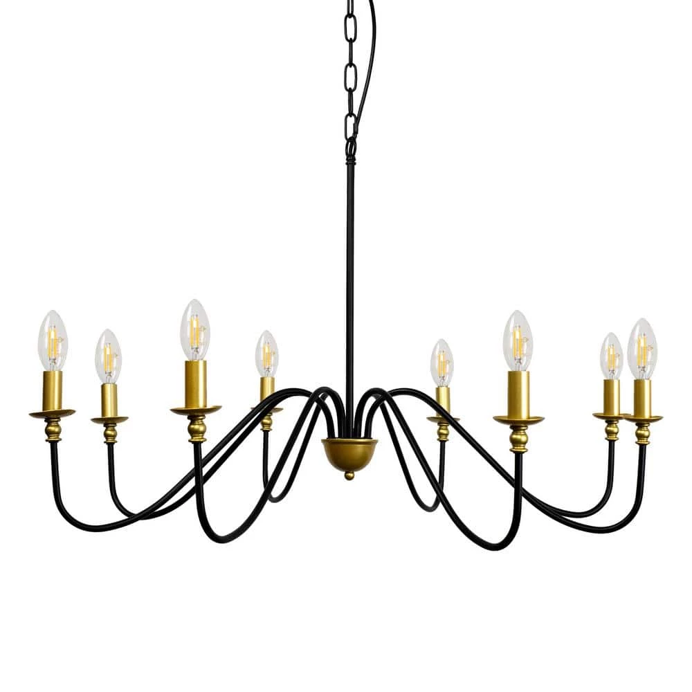 35.87 in. 8-Light Balck and Gold Farmhouse Candlestick Chandelier Light by YANSUN 3 35.87 in. 8-Light Balck and Gold Farmhouse Candlestick Chandelier Light by YANSUN