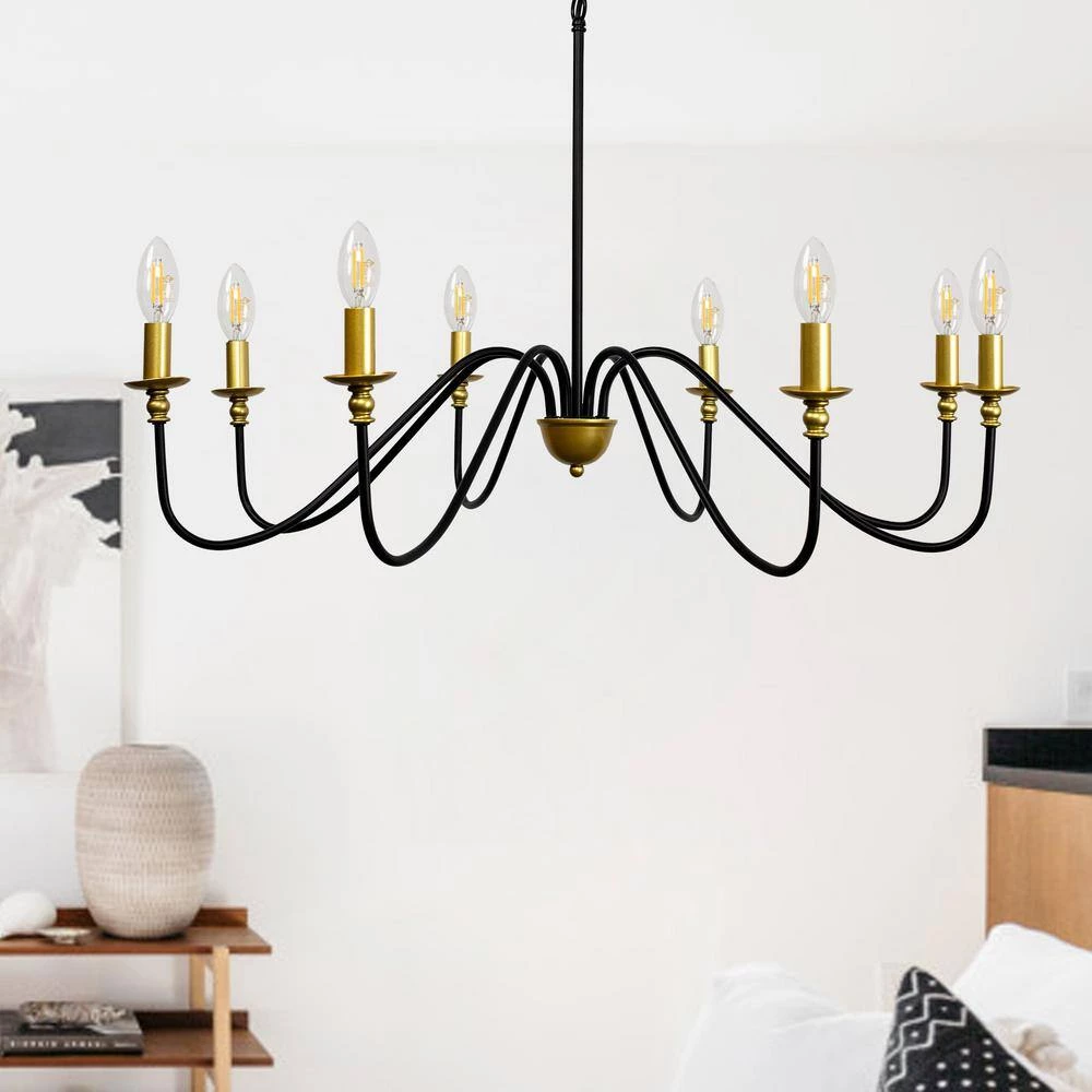 35.87 in. 8-Light Balck and Gold Farmhouse Candlestick Chandelier Light by YANSUN 4 35.87 in. 8-Light Balck and Gold Farmhouse Candlestick Chandelier Light by YANSUN - Image 2