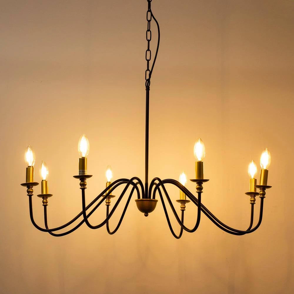 35.87 in. 8-Light Balck and Gold Farmhouse Candlestick Chandelier Light by YANSUN 9 35.87 in. 8-Light Balck and Gold Farmhouse Candlestick Chandelier Light by YANSUN - Image 7