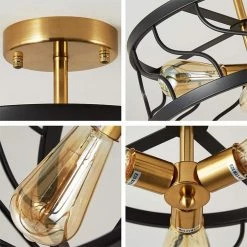 16.5 in. 3-Light Black and Gold Metal Semi-Flush Mount with Cage Shape by YANSUN -YANSUN Shop black and gold yansun flush mount lights h cl011 44 1000