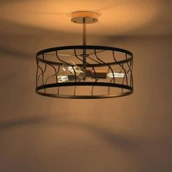 16.5 in. 3-Light Black and Gold Metal Semi-Flush Mount with Cage Shape by YANSUN -YANSUN Shop black and gold yansun flush mount lights h cl011 4f 1000
