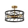16.5 in. 3-Light Black and Gold Metal Semi-Flush Mount with Cage Shape by YANSUN -YANSUN Shop black and gold yansun flush mount lights h cl011 64 1000