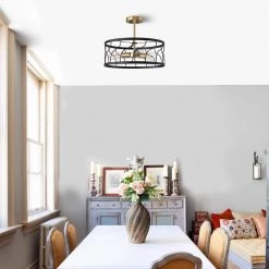 16.5 in. 3-Light Black and Gold Metal Semi-Flush Mount with Cage Shape by YANSUN -YANSUN Shop black and gold yansun flush mount lights h cl011 76 1000