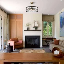 16.5 in. 3-Light Black and Gold Metal Semi-Flush Mount with Cage Shape by YANSUN -YANSUN Shop black and gold yansun flush mount lights h cl011 fa 1000