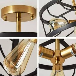 16.5 in. 3-Light Black and Gold Metal Semi-Flush Mount with Cage Shape by YANSUN -YANSUN Shop black and gold yansun flush mount lights h cl011n1 44 1000