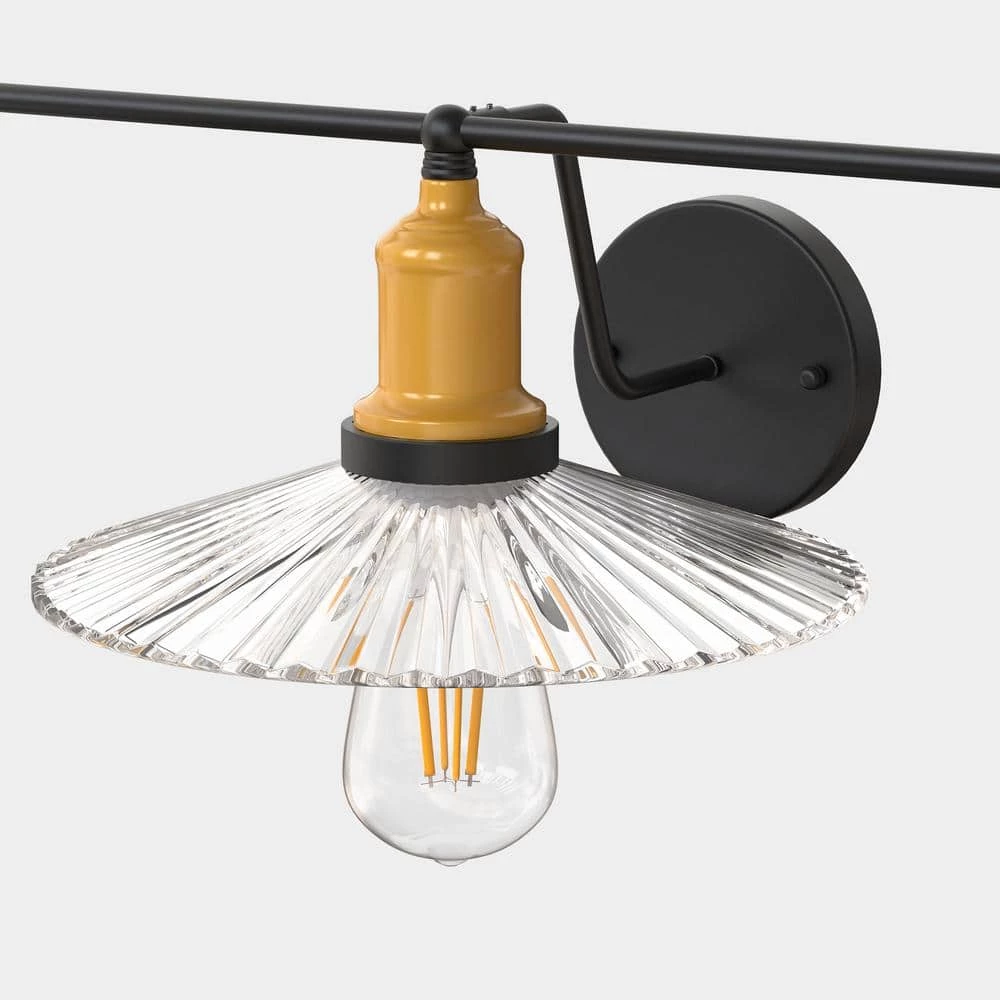 27.56 in. 3-Light Black and Gold Wall Sconce with Clear Glass Shade by YANSUN 7 27.56 in. 3-Light Black and Gold Wall Sconce with Clear Glass Shade by YANSUN - Image 5