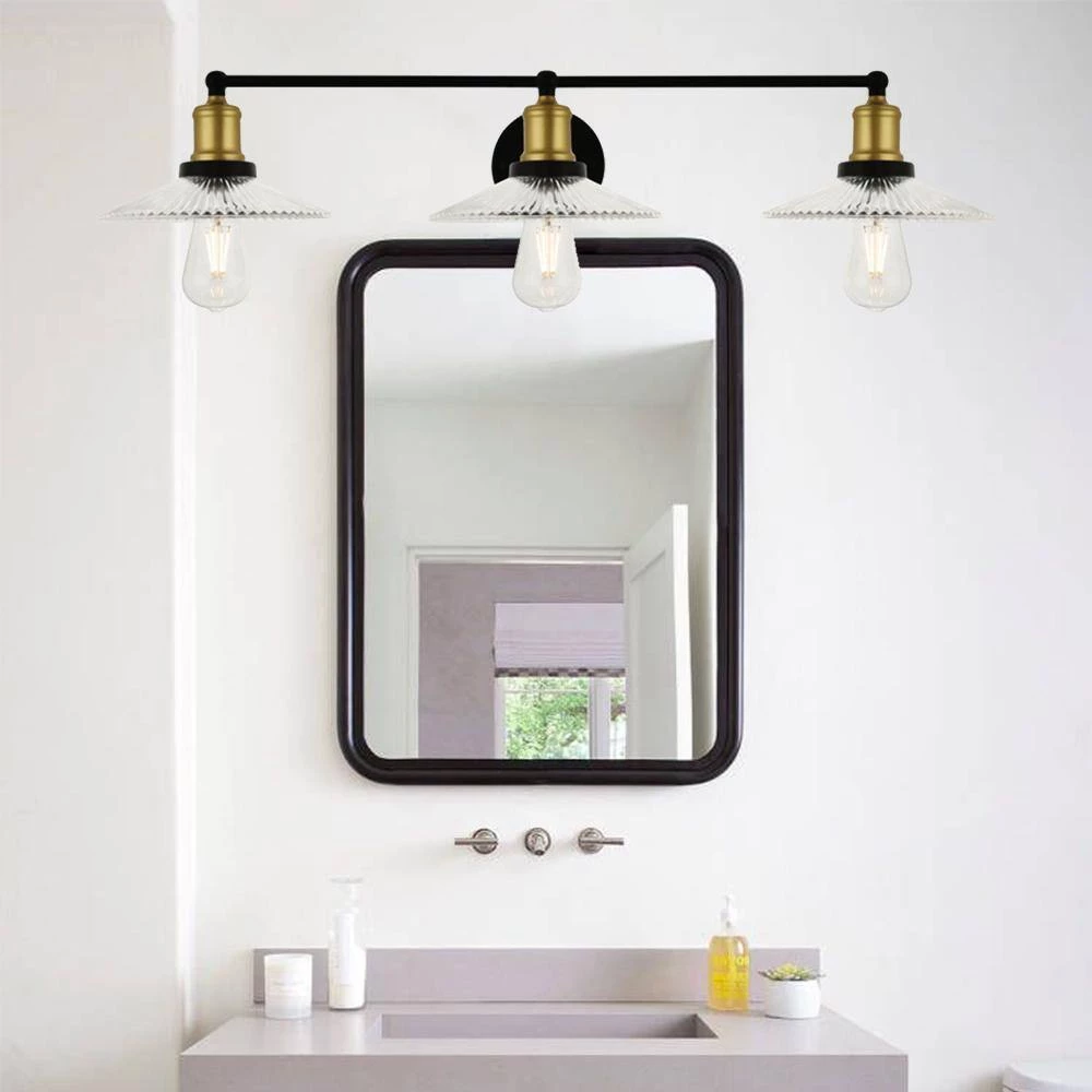 27.56 in. 3-Light Black and Gold Wall Sconce with Clear Glass Shade by YANSUN 8 27.56 in. 3-Light Black and Gold Wall Sconce with Clear Glass Shade by YANSUN - Image 6