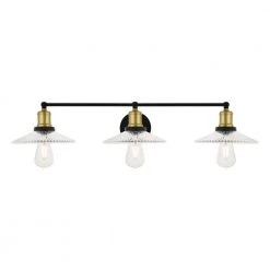 27.56 in. 3-Light Black and Gold Wall Sconce with Clear Glass Shade by YANSUN