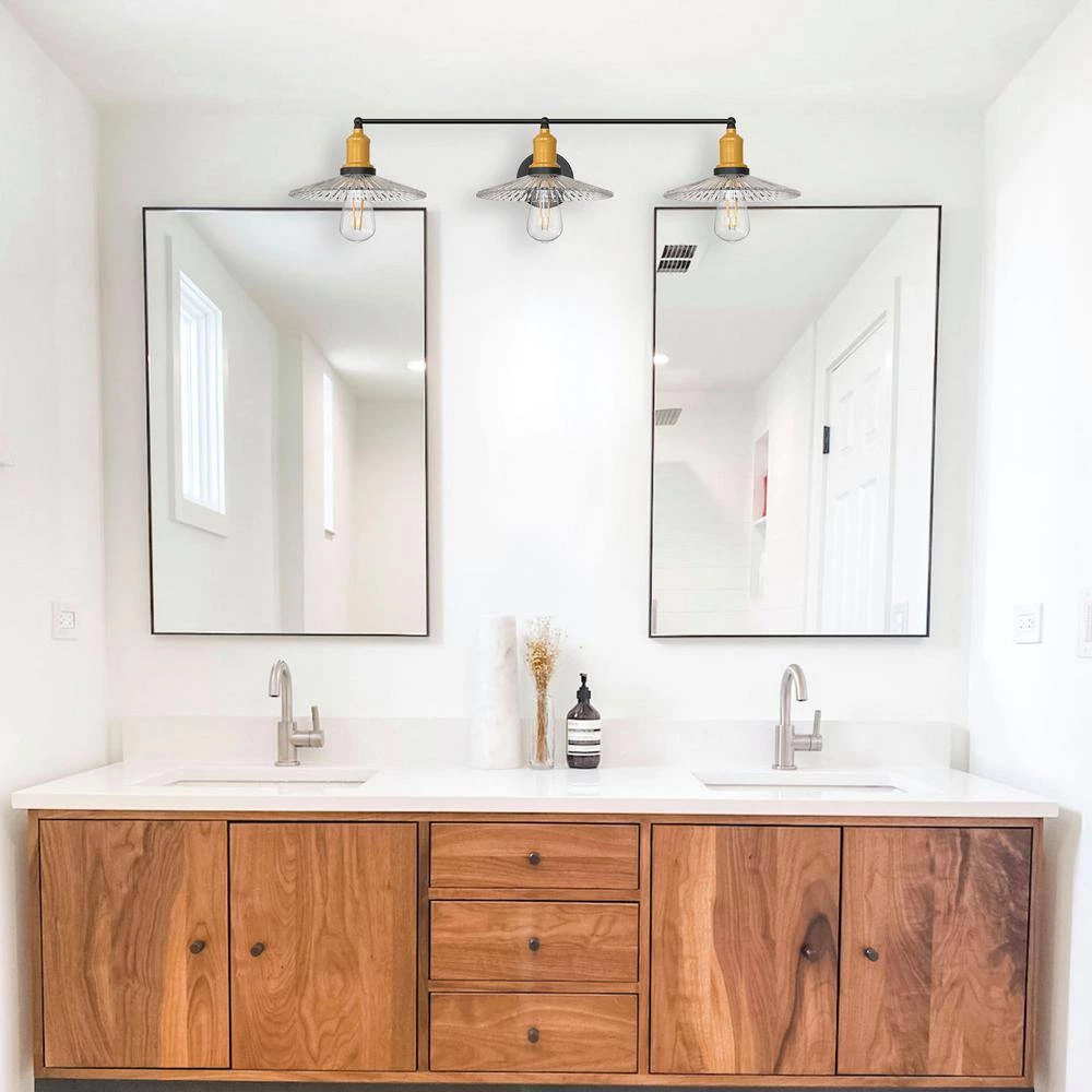 27.56 in. 3-Light Black and Gold Wall Sconce with Clear Glass Shade by YANSUN 10 27.56 in. 3-Light Black and Gold Wall Sconce with Clear Glass Shade by YANSUN - Image 8