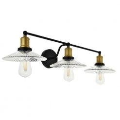 27.56 in. 3-Light Black and Gold Wall Sconce with Clear Glass Shade by YANSUN 12 27.56 in. 3-Light Black and Gold Wall Sconce with Clear Glass Shade by YANSUN -YANSUN Shop black and gold yansun wall sconces h wl039n1 c3 1000