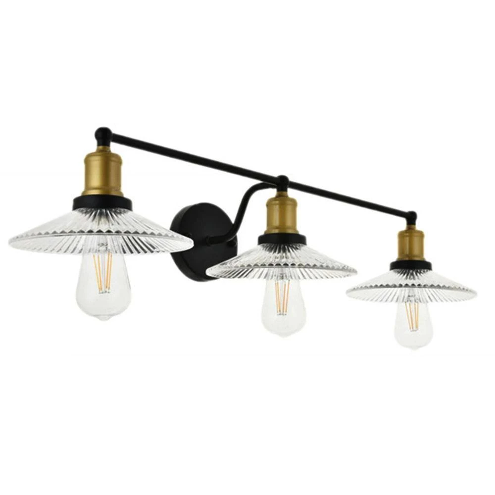 27.56 in. 3-Light Black and Gold Wall Sconce with Clear Glass Shade by YANSUN 5 27.56 in. 3-Light Black and Gold Wall Sconce with Clear Glass Shade by YANSUN - Image 3