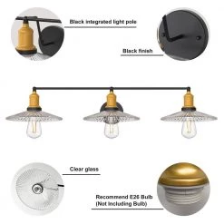 27.56 in. 3-Light Black and Gold Wall Sconce with Clear Glass Shade by YANSUN 16 27.56 in. 3-Light Black and Gold Wall Sconce with Clear Glass Shade by YANSUN -YANSUN Shop black and gold yansun wall sconces h wl039n1 fa 1000