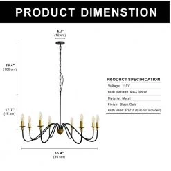 35.87 in. 8-Light Black and Gold Farmhouse Candlestick Chandelier Light by YANSUN -YANSUN Shop black gold yansun chandeliers h dz016 c3 1000