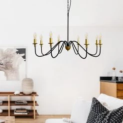 35.87 in. 8-Light Black and Gold Farmhouse Candlestick Chandelier Light by YANSUN -YANSUN Shop black gold yansun chandeliers h dz016 e1 1000