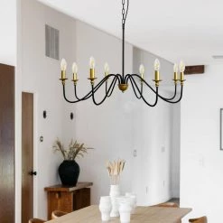 35.87 in. 8-Light Black and Gold Farmhouse Candlestick Chandelier Light by YANSUN -YANSUN Shop black gold yansun chandeliers h dz016 fa 1000