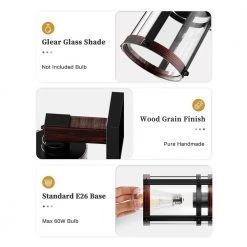 12.8 in. 1-Light Rustic Black Wood Grain Wall Light, Indoor Wall Sconce with Clear Glass by YANSUN -YANSUN Shop black wood yansun wall sconces h wl036n1 c3 1000