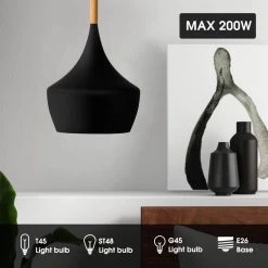 1-Light Metal Black Standard Pendant with Unique Shade by YANSUN