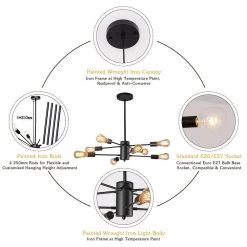 8-Light Vintage Black Unique Modern Linear Chandelier Pendant (2-Pack) by YANSUN 15 8-Light Vintage Black Unique Modern Linear Chandelier Pendant (2-Pack) by YANSUN -YANSUN Shop black yansun chandeliers h dz009 2 4f 1000