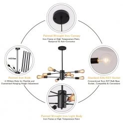 8-Light Black Unique Modern Linear Chandelier Pendant by YANSUN -YANSUN Shop black yansun chandeliers h dz009 4f 1000