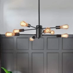 8-Light Black Unique Modern Linear Chandelier Pendant by YANSUN