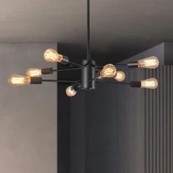 8-Light Modern Black Sputnik Bedroom Chandelier, Dining Room Island Pendant Light with 2-Tiers by YANSUN