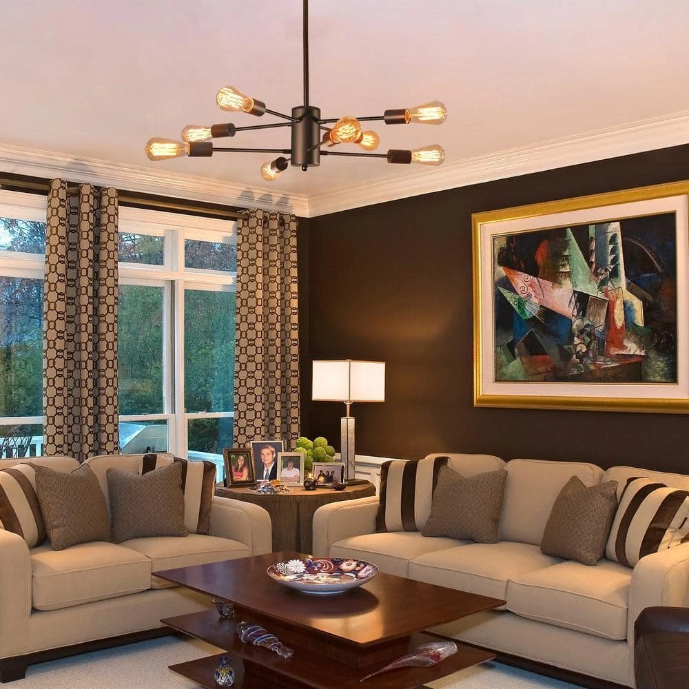 8-Light Modern Black Sputnik Bedroom Chandelier, Dining Room Island Pendant Light with 2-Tiers by YANSUN 3 8-Light Modern Black Sputnik Bedroom Chandelier, Dining Room Island Pendant Light with 2-Tiers by YANSUN - Image 2