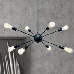 8-Light Black Unique Modern Sputnik Chandelier Pendant by YANSUN