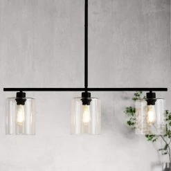 3-Light Matte Black Island Pendant with Clear Glass Shades by YANSUN -YANSUN Shop black yansun chandeliers h dz014 c3 1000