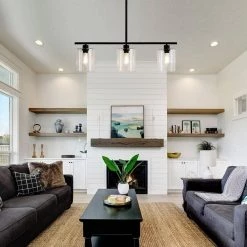 3-Light Black Simple Linear Hanging Light, Kitchen Island Pendant with Clear Glass Shades by YANSUN -YANSUN Shop black yansun chandeliers h dz014n1 1f 1000