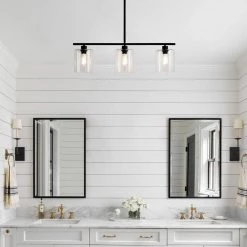 3-Light Black Simple Linear Hanging Light, Kitchen Island Pendant with Clear Glass Shades by YANSUN -YANSUN Shop black yansun chandeliers h dz014n1 44 1000