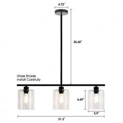 3-Light Black Simple Linear Hanging Light, Kitchen Island Pendant with Clear Glass Shades by YANSUN -YANSUN Shop black yansun chandeliers h dz014n1 4f 1000