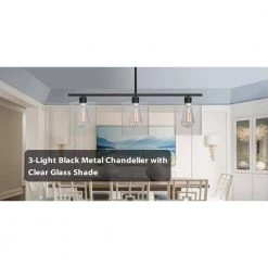 3-Light Black Simple Linear Hanging Light, Kitchen Island Pendant with Clear Glass Shades by YANSUN -YANSUN Shop black yansun chandeliers h dz014n1 76 1000