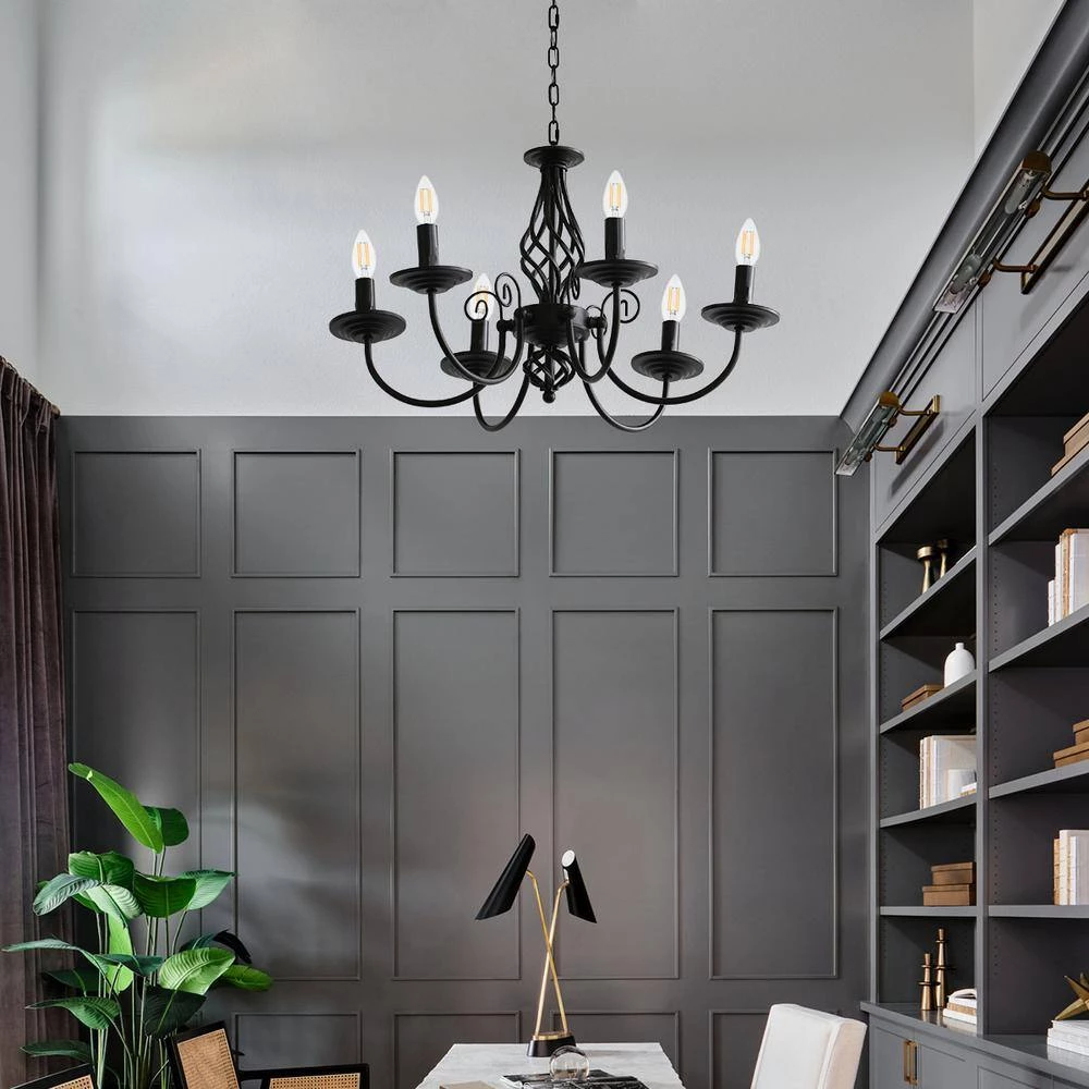 6-Light Black Modern Farmhouse Classic Candlestick Chandelier Island Pendant Light by YANSUN 7 6-Light Black Modern Farmhouse Classic Candlestick Chandelier Island Pendant Light by YANSUN - Image 5