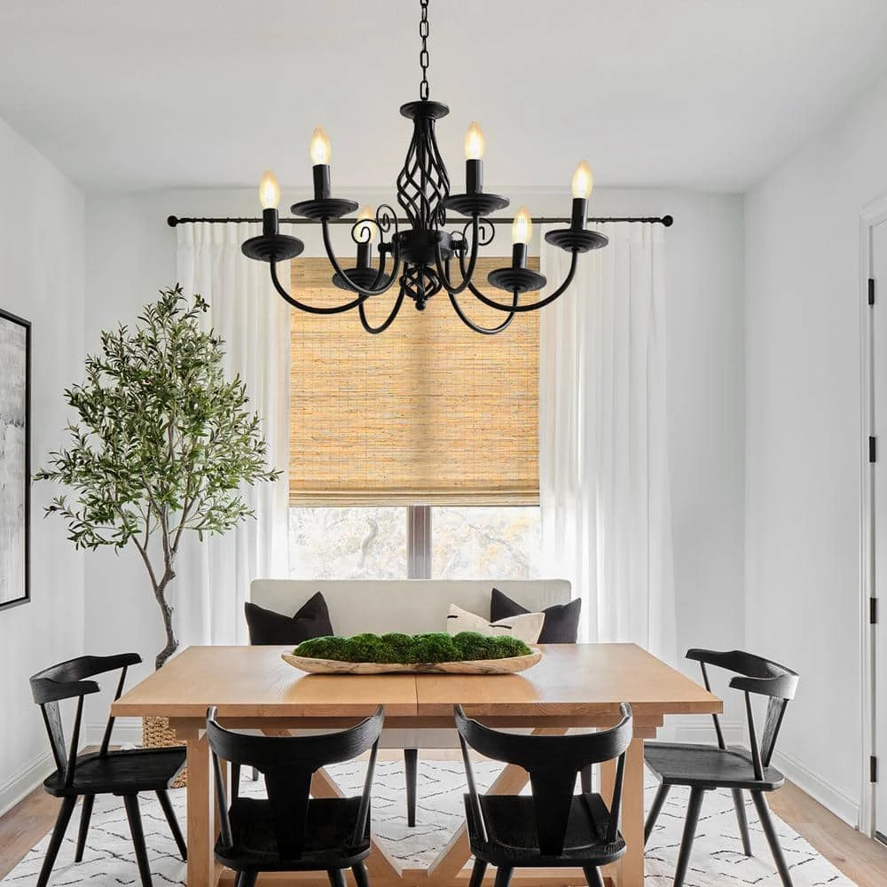 6-Light Black Modern Farmhouse Classic Candlestick Chandelier Island Pendant Light by YANSUN 4 6-Light Black Modern Farmhouse Classic Candlestick Chandelier Island Pendant Light by YANSUN - Image 2