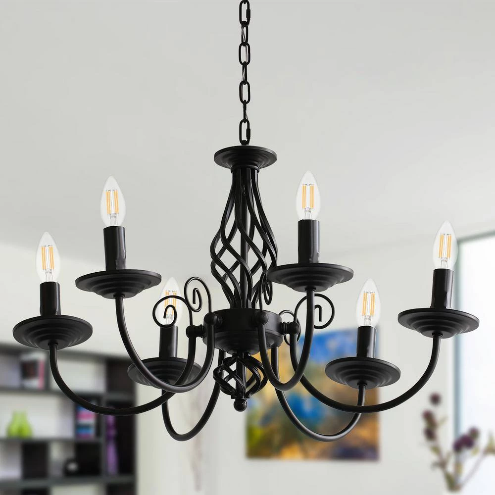 6-Light Black Modern Farmhouse Classic Candlestick Chandelier Island Pendant Light by YANSUN 4 6-Light Black Modern Farmhouse Classic Candlestick Chandelier Island Pendant Light by YANSUN - Image 2