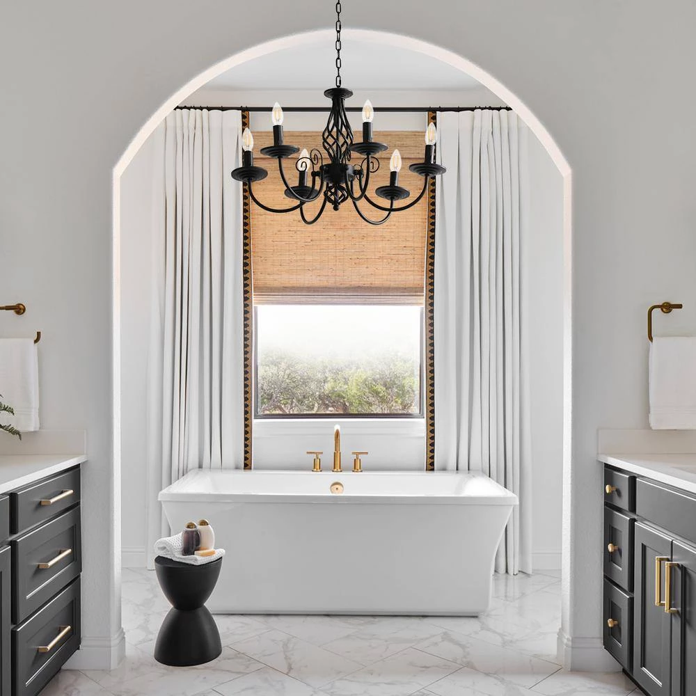 6-Light Black Modern Farmhouse Classic Candlestick Chandelier Island Pendant Light by YANSUN 9 6-Light Black Modern Farmhouse Classic Candlestick Chandelier Island Pendant Light by YANSUN - Image 7