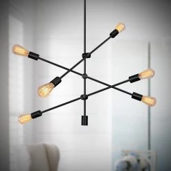 6-Light Black Unique Modern Linear Chandelier Pendant Light by YANSUN -YANSUN Shop black yansun chandeliers h dz017 4f 1000