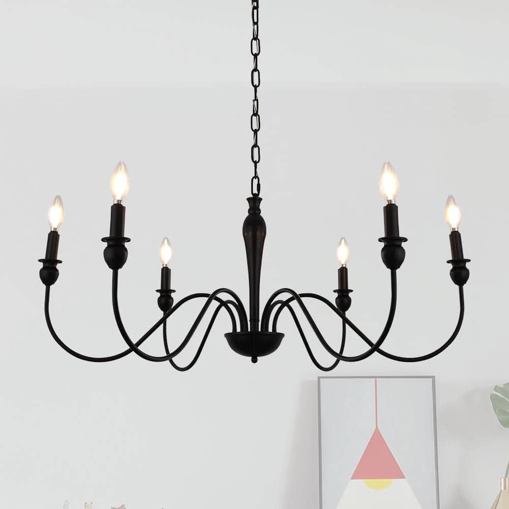 Modern Farmhouse Dining Room Chandelier 6-Light Mattle Black Large Island Candlestick Chandelier Pendant by YANSUN 3 Modern Farmhouse Dining Room Chandelier 6-Light Mattle Black Large Island Candlestick Chandelier Pendant by YANSUN