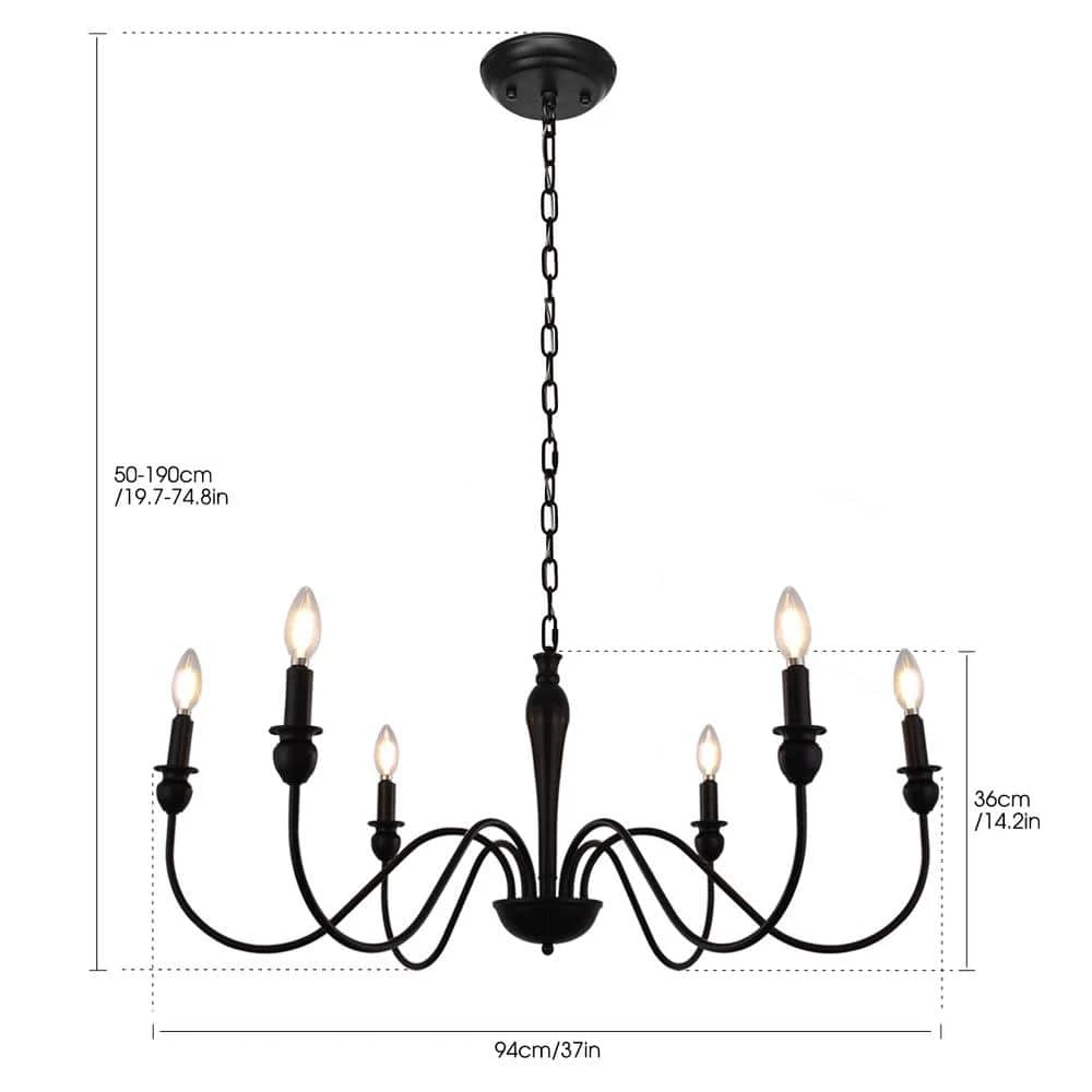 Modern Farmhouse Dining Room Chandelier 6-Light Mattle Black Large Island Candlestick Chandelier Pendant by YANSUN 5 Modern Farmhouse Dining Room Chandelier 6-Light Mattle Black Large Island Candlestick Chandelier Pendant by YANSUN - Image 3