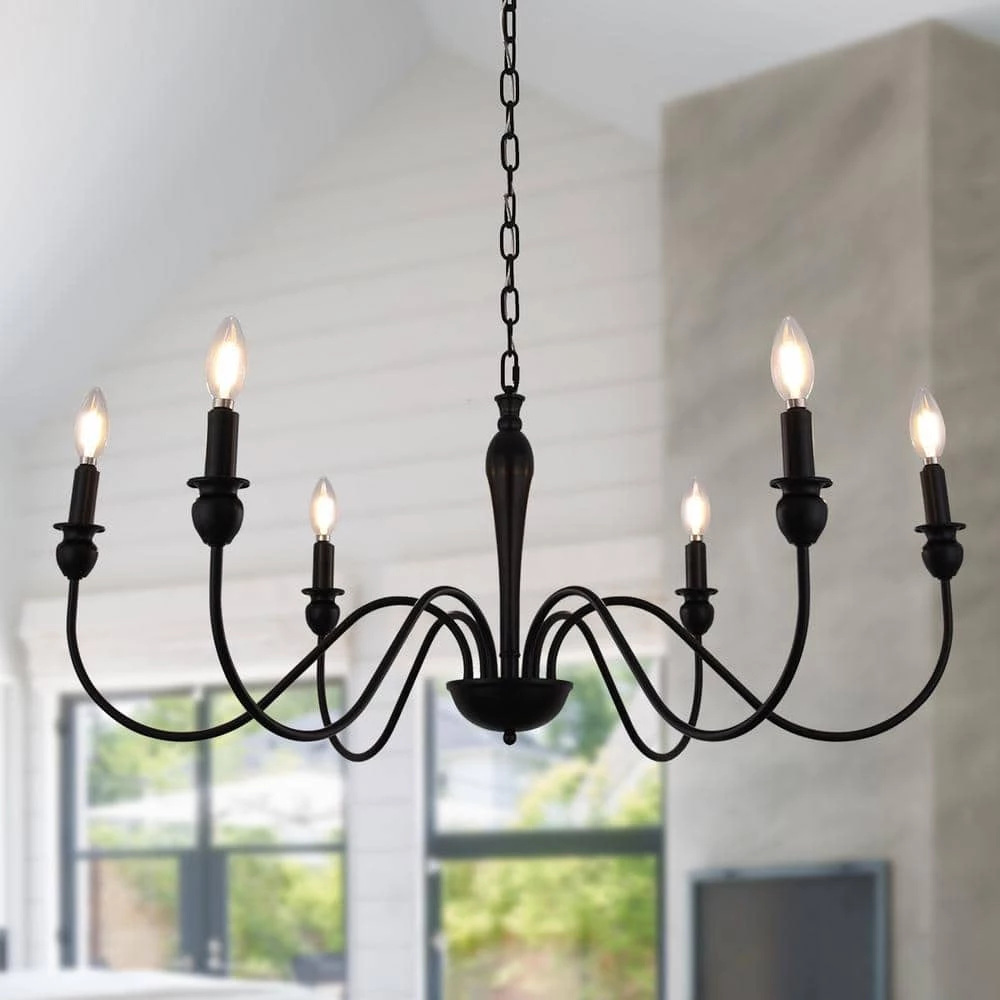 Modern Farmhouse Dining Room Chandelier 6-Light Mattle Black Large Island Candlestick Chandelier Pendant by YANSUN 4 Modern Farmhouse Dining Room Chandelier 6-Light Mattle Black Large Island Candlestick Chandelier Pendant by YANSUN - Image 2
