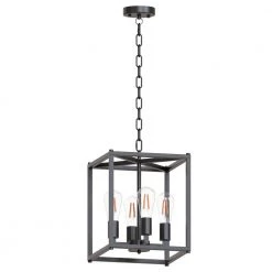 4-Light Matte Black Adjustable Iron Rustic LED Caged Chandelier Pendant Light by YANSUN