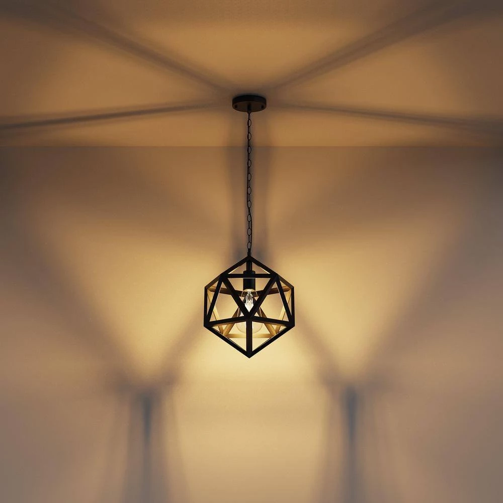 14.96 in. 1-Light Matte Black Iron Geometric Cage Pendant by YANSUN 6 14.96 in. 1-Light Matte Black Iron Geometric Cage Pendant by YANSUN - Image 4