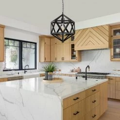 14.96 in. 1-Light Matte Black Iron Geometric Cage Pendant by YANSUN 17 14.96 in. 1-Light Matte Black Iron Geometric Cage Pendant by YANSUN -YANSUN Shop black yansun chandeliers h dz037 76 1000