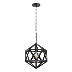 14.96 in. 1-Light Matte Black Iron Geometric Cage Pendant by YANSUN 12 14.96 in. 1-Light Matte Black Iron Geometric Cage Pendant by YANSUN -YANSUN Shop black yansun chandeliers h dz037 c3 1000