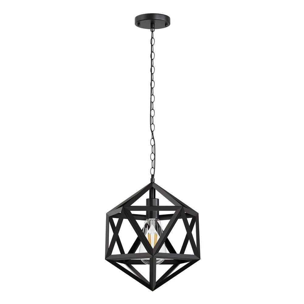 14.96 in. 1-Light Matte Black Iron Geometric Cage Pendant by YANSUN 5 14.96 in. 1-Light Matte Black Iron Geometric Cage Pendant by YANSUN - Image 3
