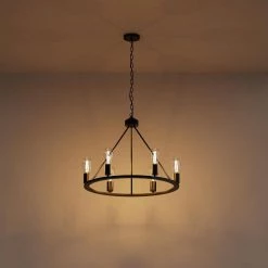 27.95 in. 6-Light Black Modern Wagon Wheel Chandelier by YANSUN 19 27.95 in. 6-Light Black Modern Wagon Wheel Chandelier by YANSUN -YANSUN Shop black yansun chandeliers h dz046 1f 1000