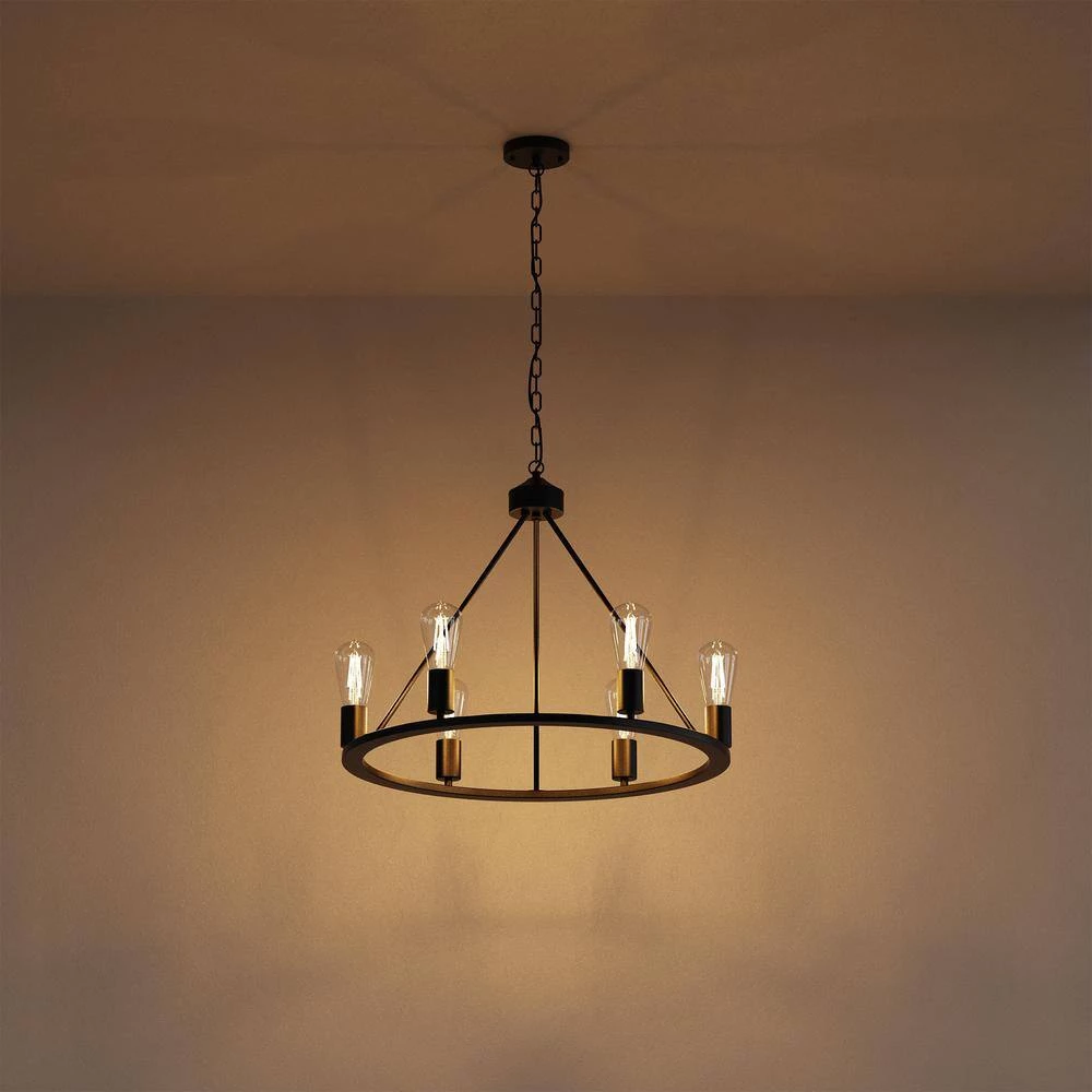 27.95 in. 6-Light Black Modern Wagon Wheel Chandelier by YANSUN 9 27.95 in. 6-Light Black Modern Wagon Wheel Chandelier by YANSUN - Image 7